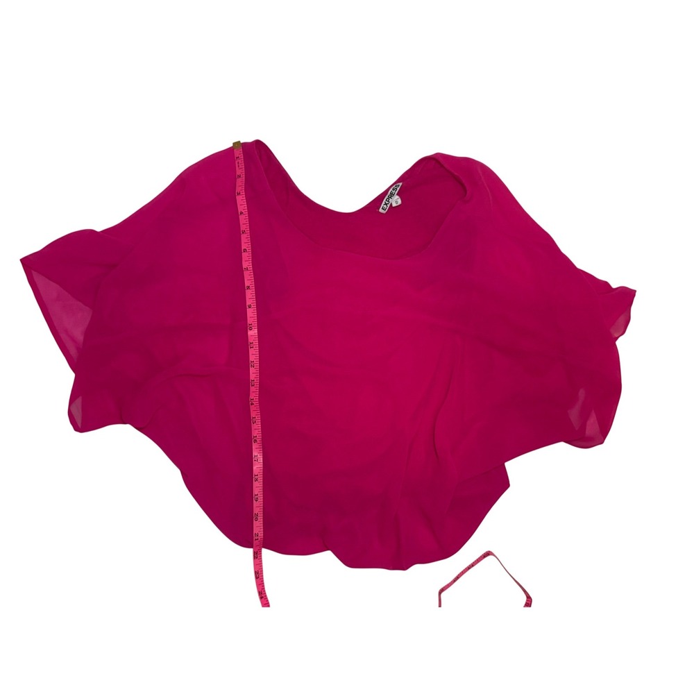 Express Magenta Pink Chiffon Double Layer‎ Dolman Sleeve Bubble Hem Blouse XS - Picture 6 of 6